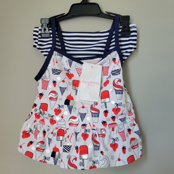 NWOT Tommy Bahama Girls 2T Piece Bikini Blue, Red & White‎ - Picture 1 of 13